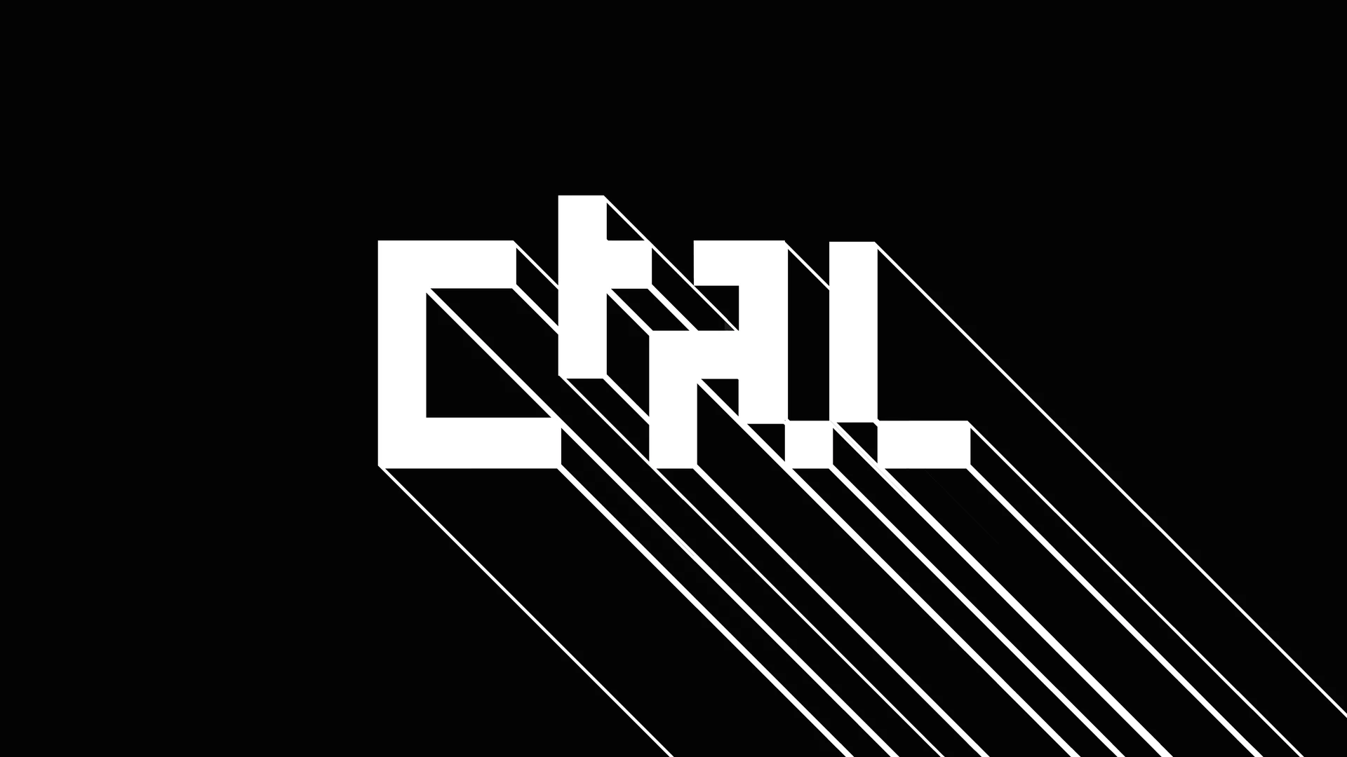 The CTRL logo in white pixels, extruded in perspective on black