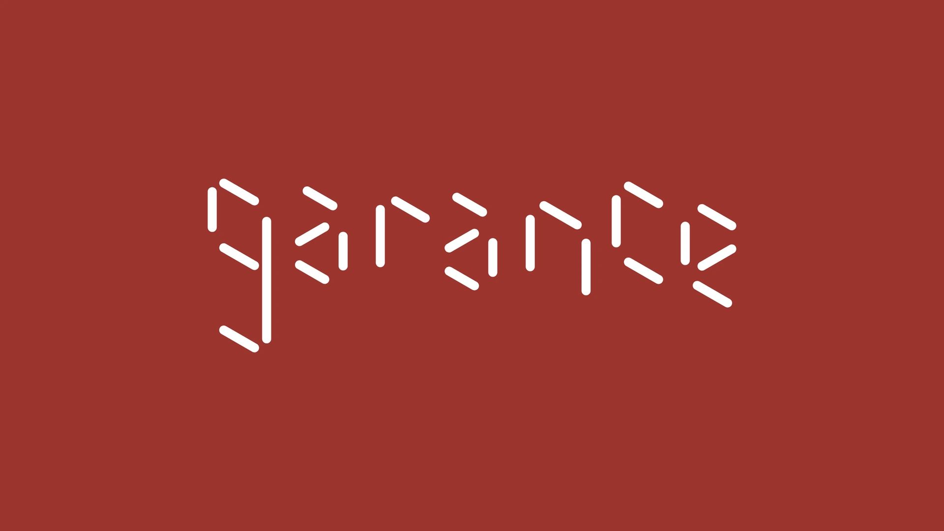 The word garance drawn in short white strokes on madder red