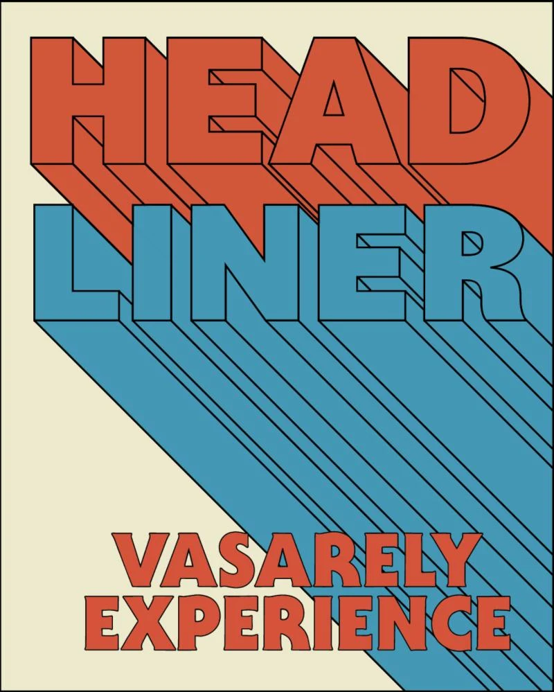 Post: the word Headliner in red and blue letters with long diagonal shadows.